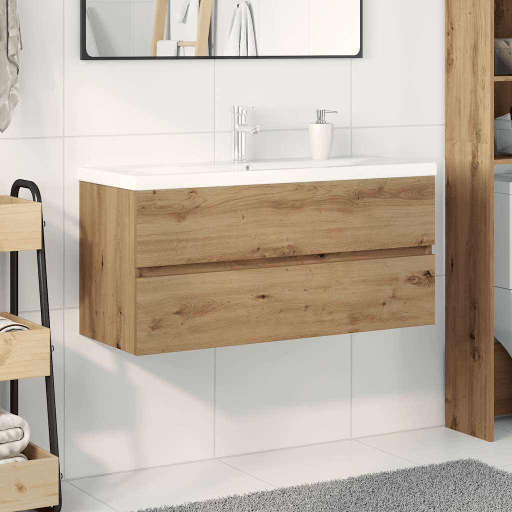 Meuble lavabo avec bassin et robinet intégrés chêne artisanal