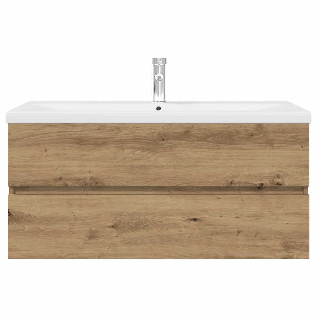 Meuble lavabo avec bassin et robinet intégrés chêne artisanal