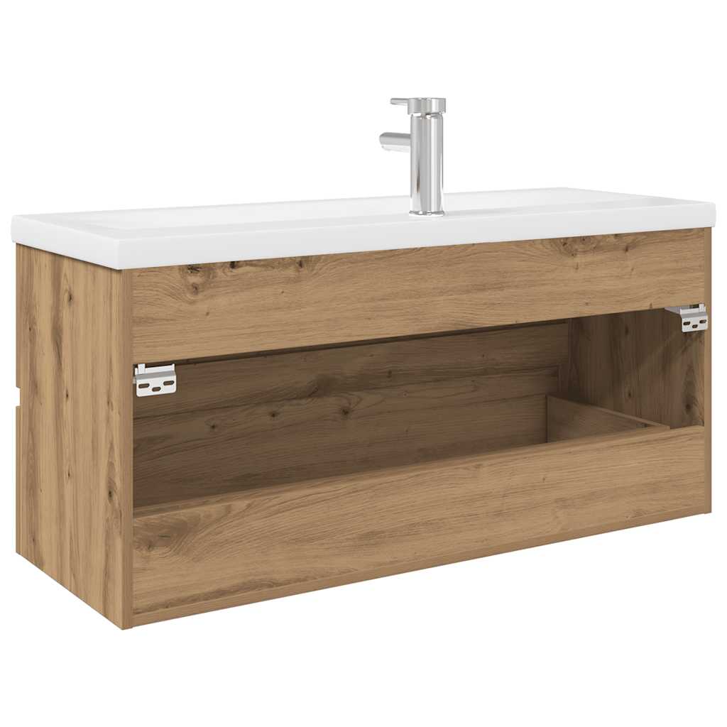 Meuble lavabo avec bassin et robinet intégrés chêne artisanal