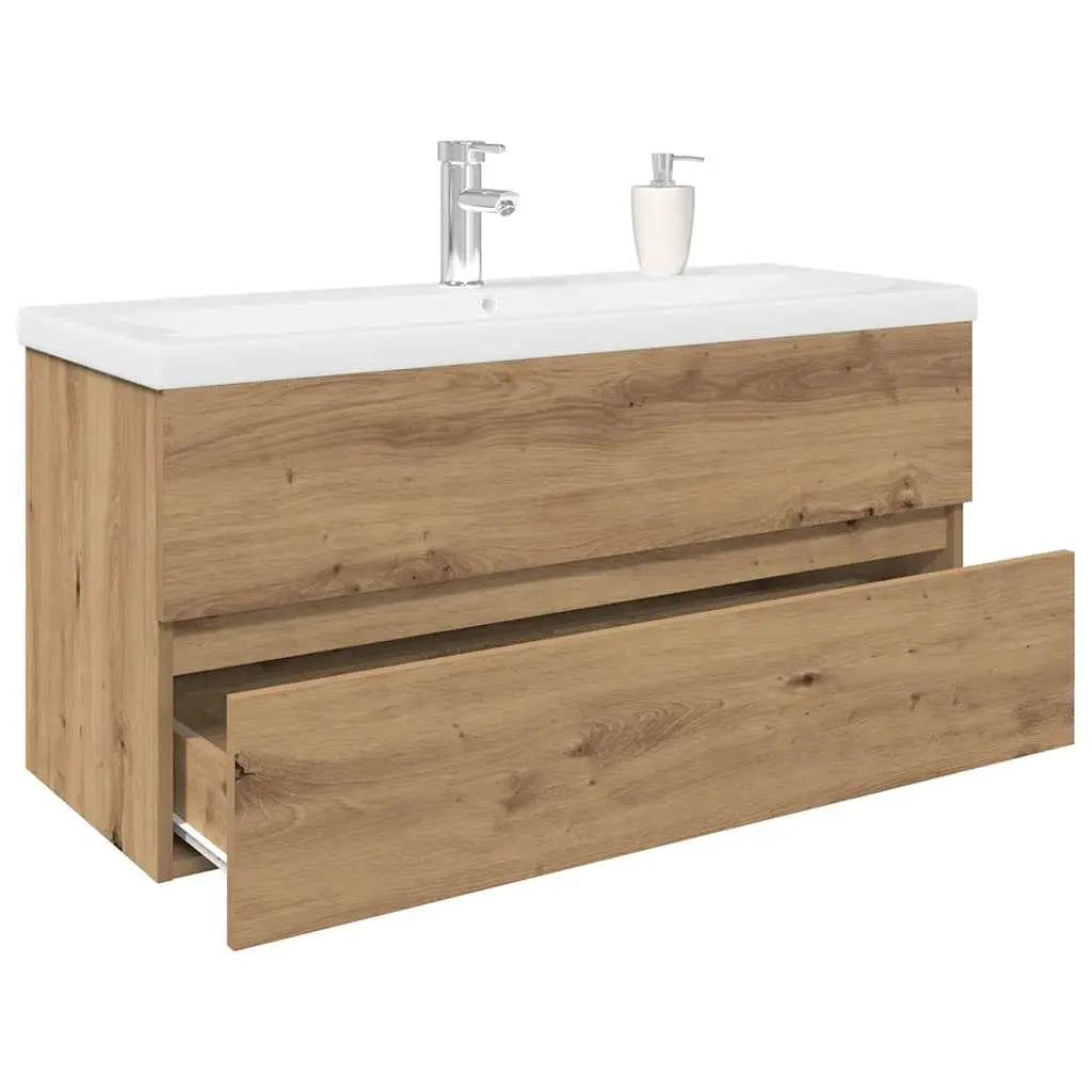 Meuble lavabo avec bassin et robinet intégrés chêne artisanal - XIOS