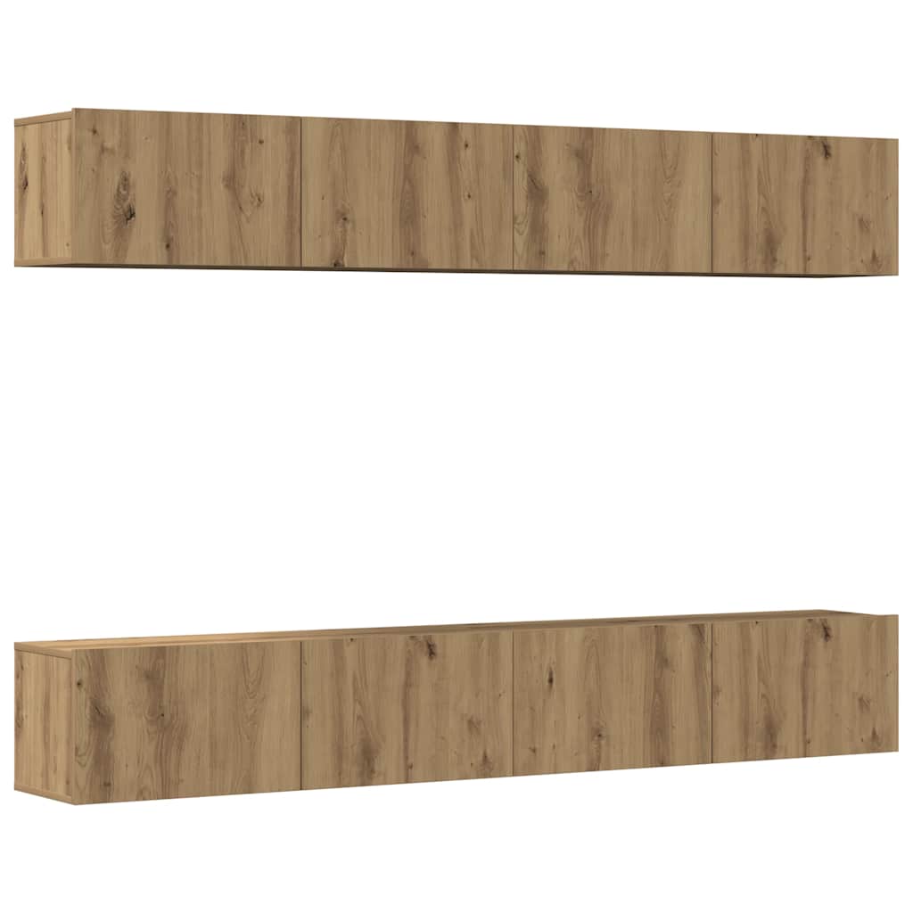 Ensemble de 4 meubles TV muraux en chêne massif finition artisanale 100 x 30 x 30 cm - XIOS