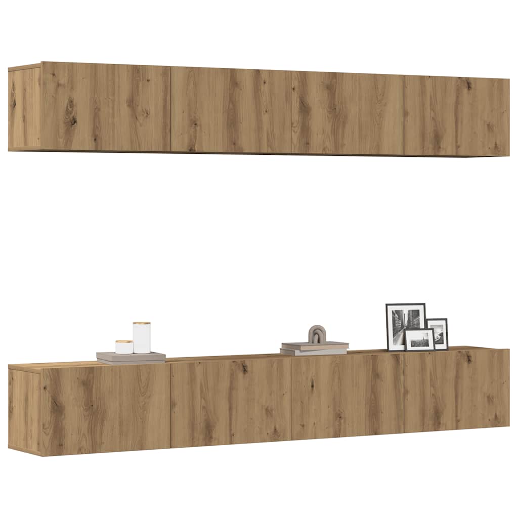 Ensemble de 4 meubles TV muraux en chêne massif finition artisanale 100 x 30 x 30 cm - XIOS
