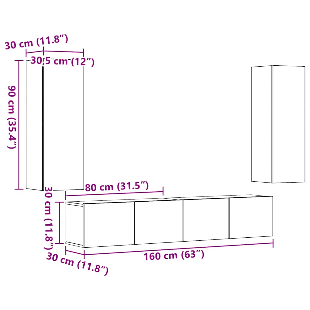 Meubles TV muraux 4 pcs vieux bois bois d'ingénierie - XIOS
