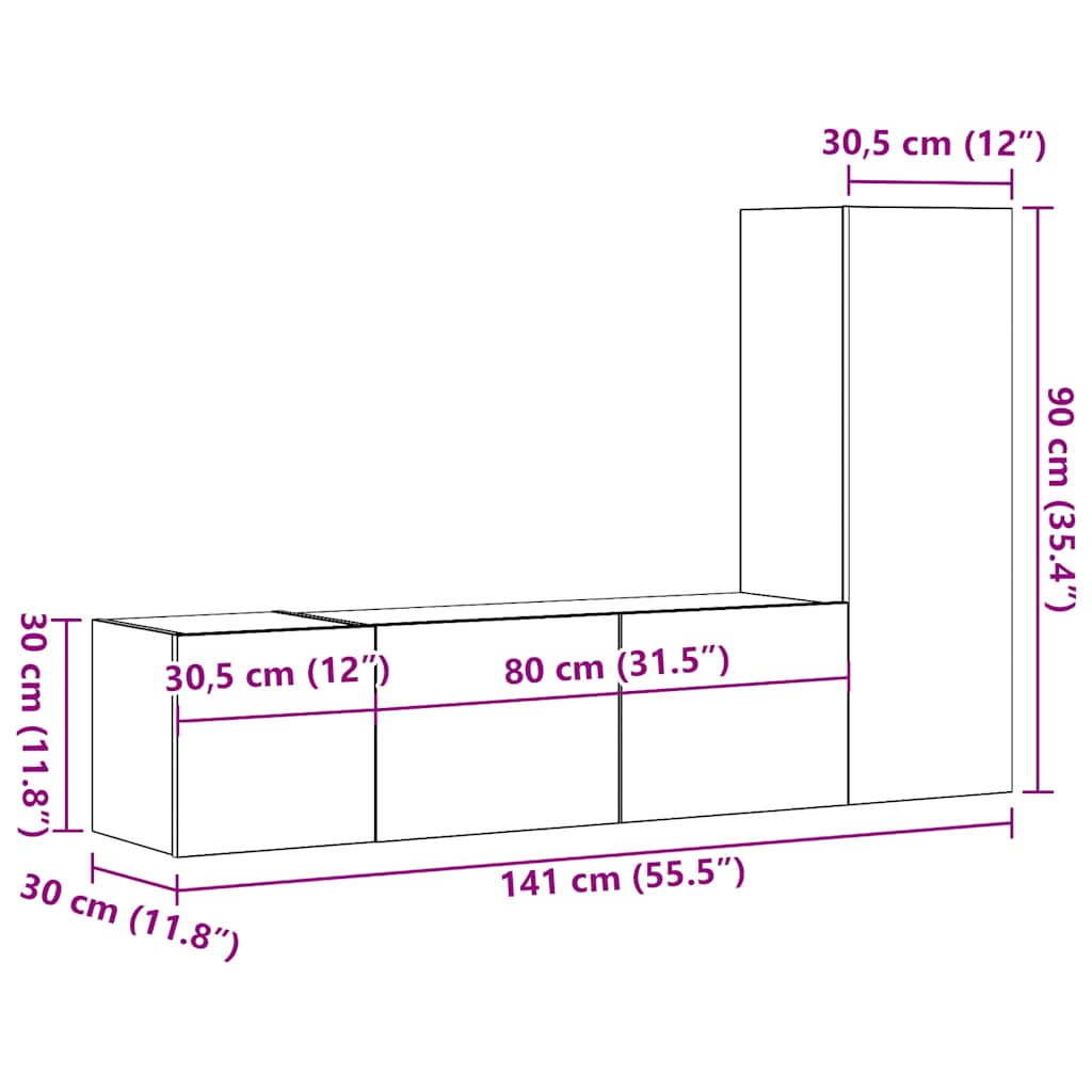 Meubles TV muraux 3 pcs vieux bois bois d'ingénierie - XIOS