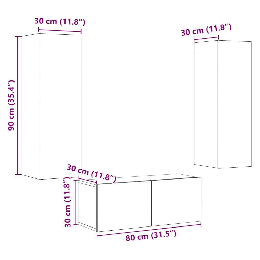 Meubles TV muraux 3 pcs vieux bois bois d'ingénierie Meubles TV vidaXL