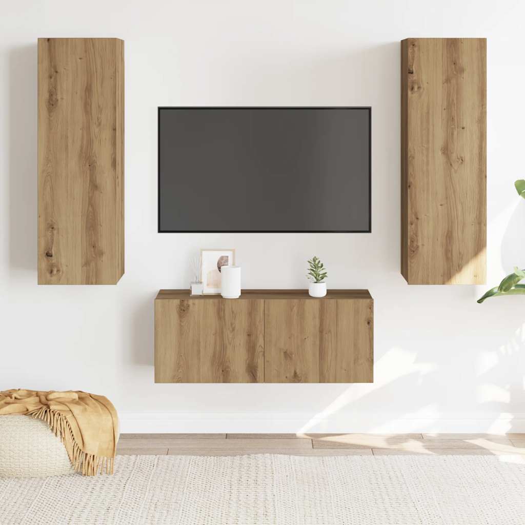 Meubles TV muraux 3 pcs chêne artisanal bois d'ingénierie - XIOS