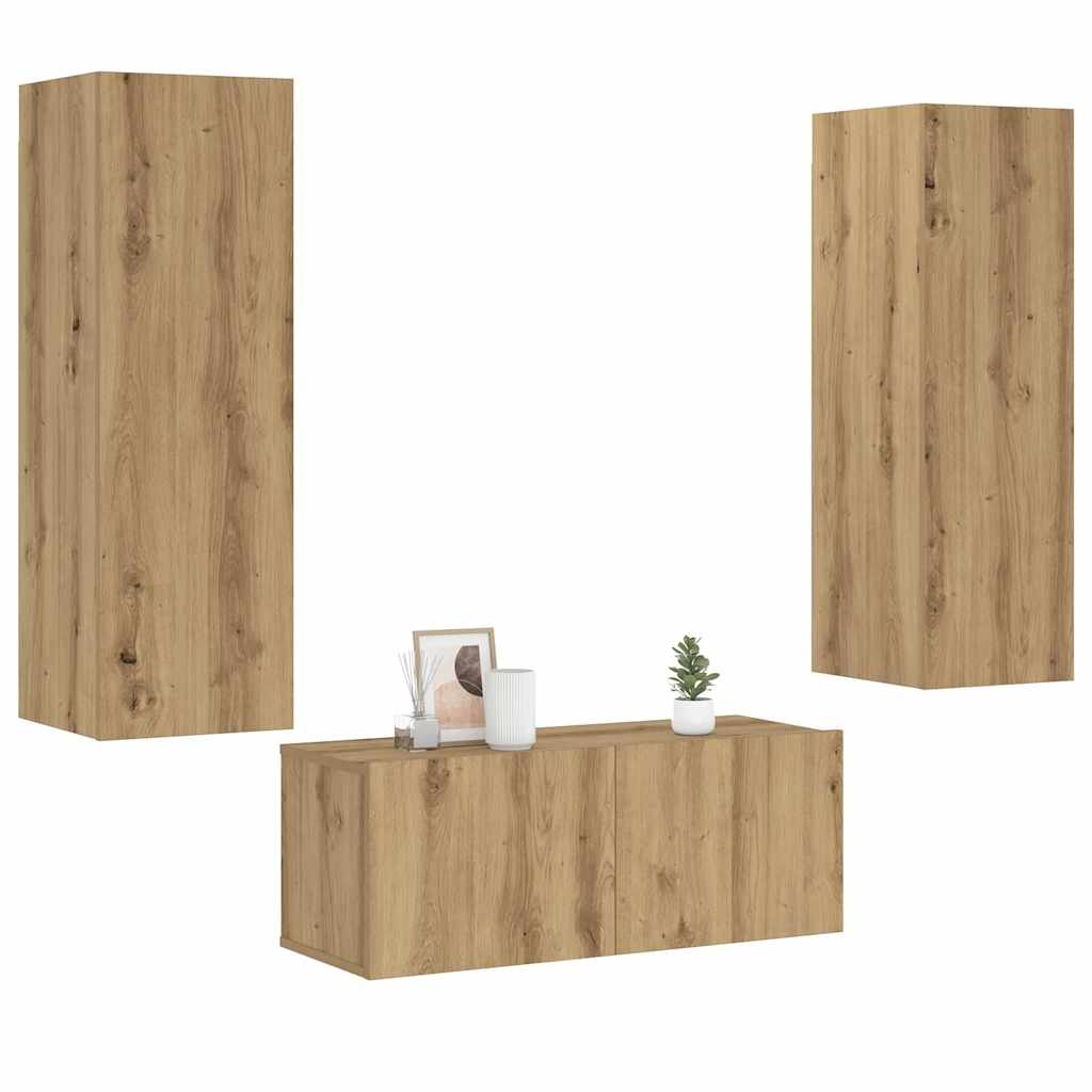 Meubles TV muraux 3 pcs chêne artisanal bois d'ingénierie - XIOS