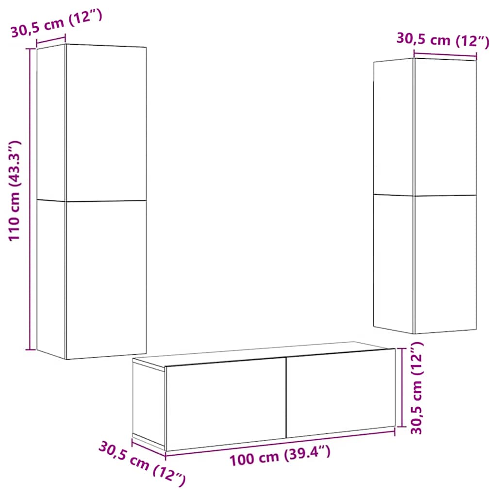 Meubles TV muraux 3 pcs vieux bois bois d'ingénierie - XIOS