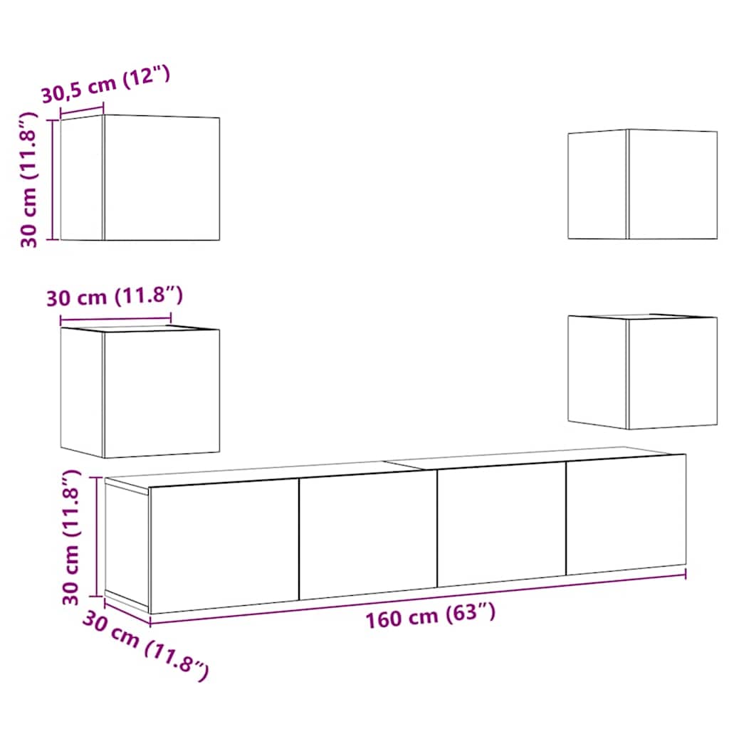 Meubles TV muraux 6 pcs vieux bois bois d'ingénierie - XIOS