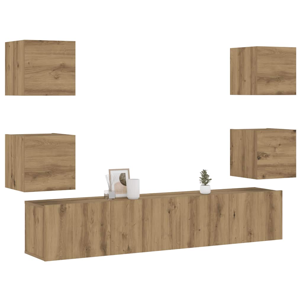 Meubles TV muraux 6 pcs chêne artisanal bois d'ingénierie - XIOS