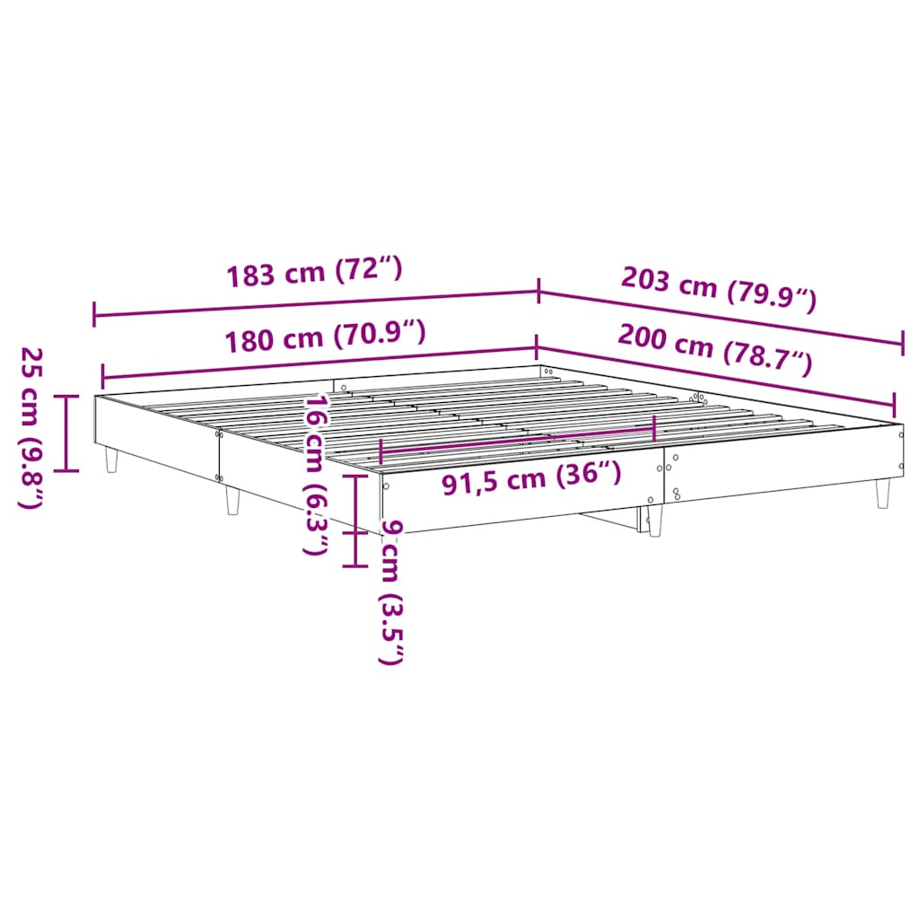 Cadre de lit sans matelas noir 180x200 cm bois d'ingénierie - XIOS