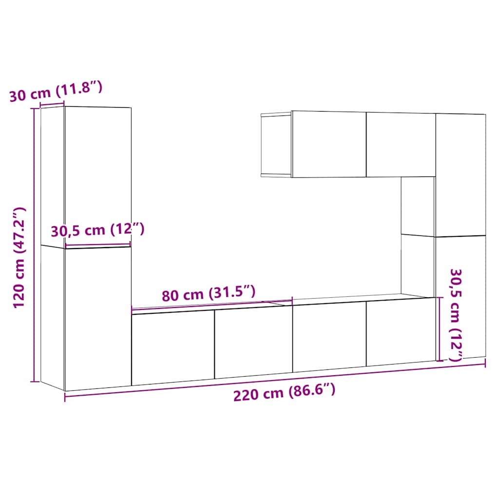 Meubles TV muraux 7 pcs vieux bois bois d'ingénierie - XIOS