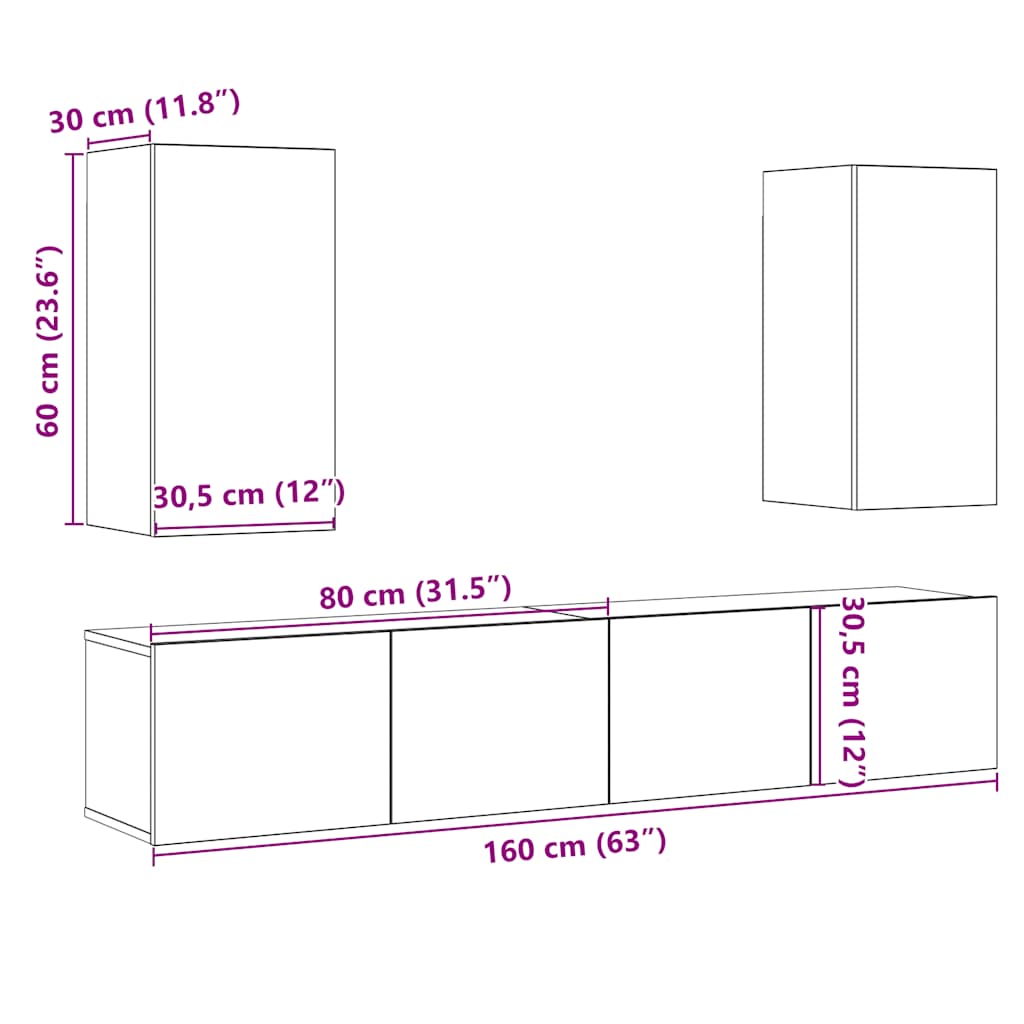 Meubles TV muraux 4 pcs vieux bois bois d'ingénierie - XIOS