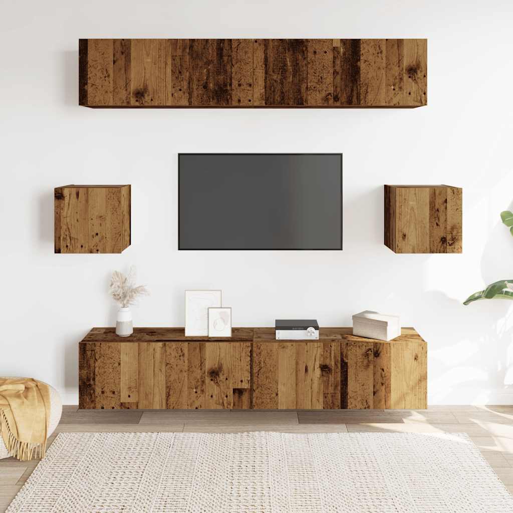 Ensemble de meuble TV mural 6 pcs vieux bois bois d'ingénierie Meubles TV vidaXL