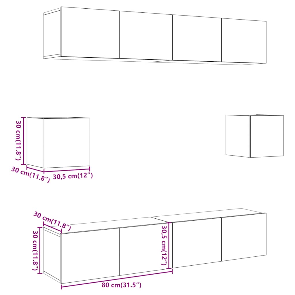 Ensemble de meuble TV mural 6 pcs vieux bois bois d'ingénierie Meubles TV vidaXL