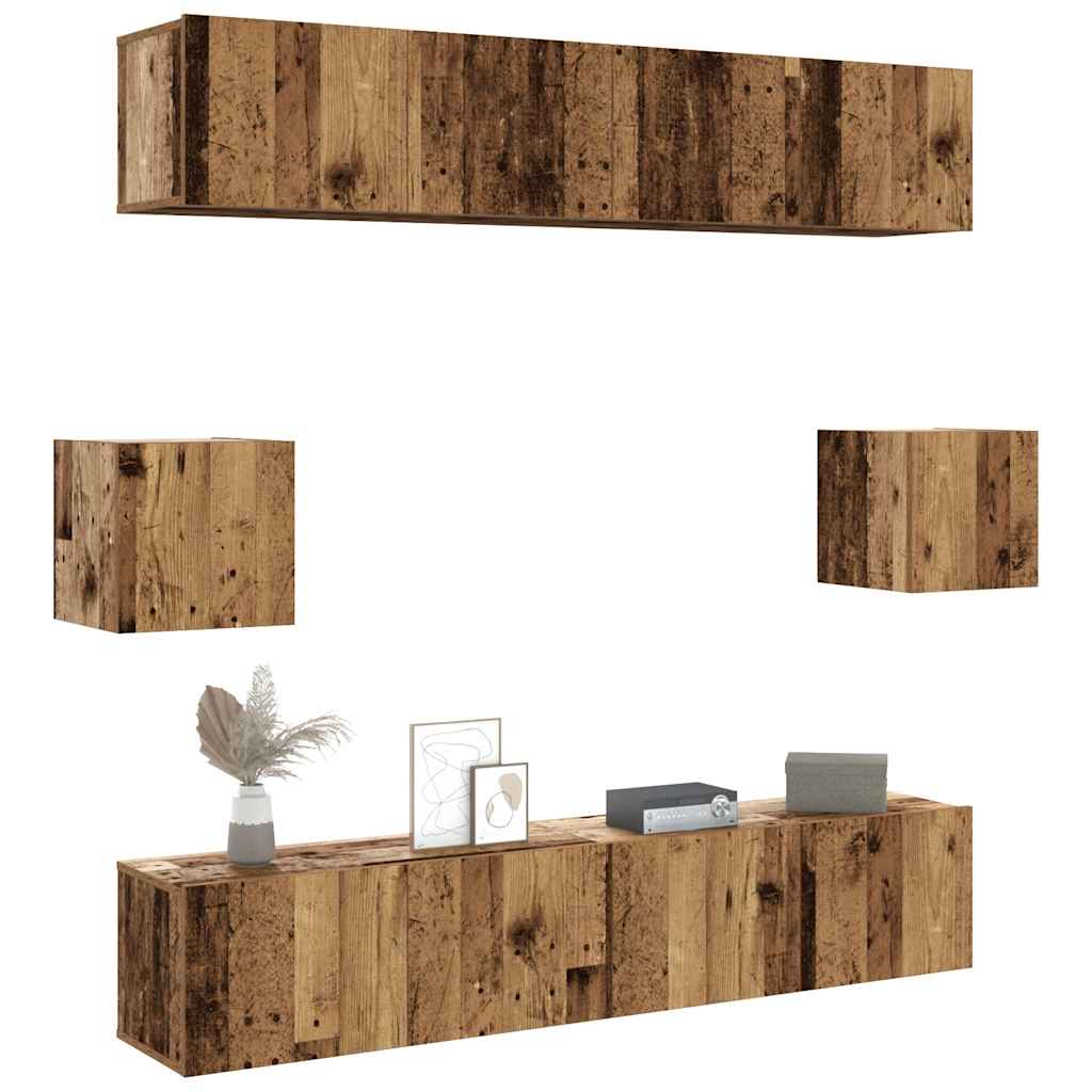 Ensemble de meuble TV mural 6 pcs vieux bois bois d'ingénierie Meubles TV vidaXL