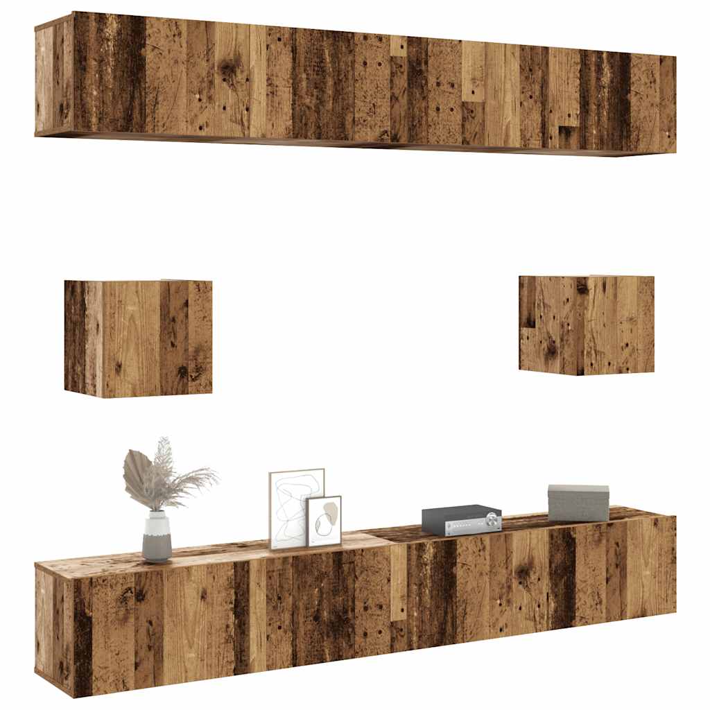 Ensemble de meuble TV mural 6 pcs vieux bois bois d'ingénierie - XIOS