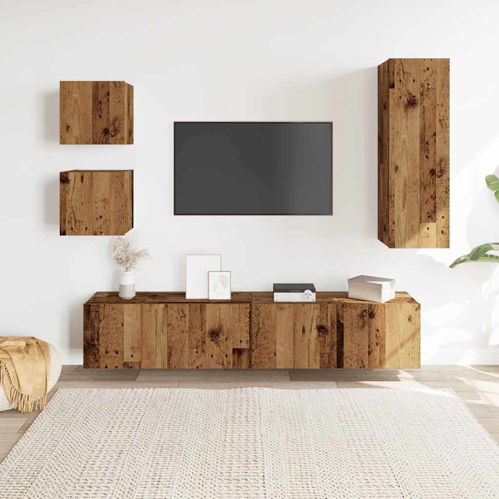Ensemble de meuble TV mural 5 pcs vieux bois bois d'ingénierie - XIOS