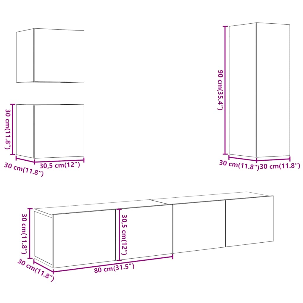 Ensemble de meuble TV mural 5 pcs vieux bois bois d'ingénierie - XIOS
