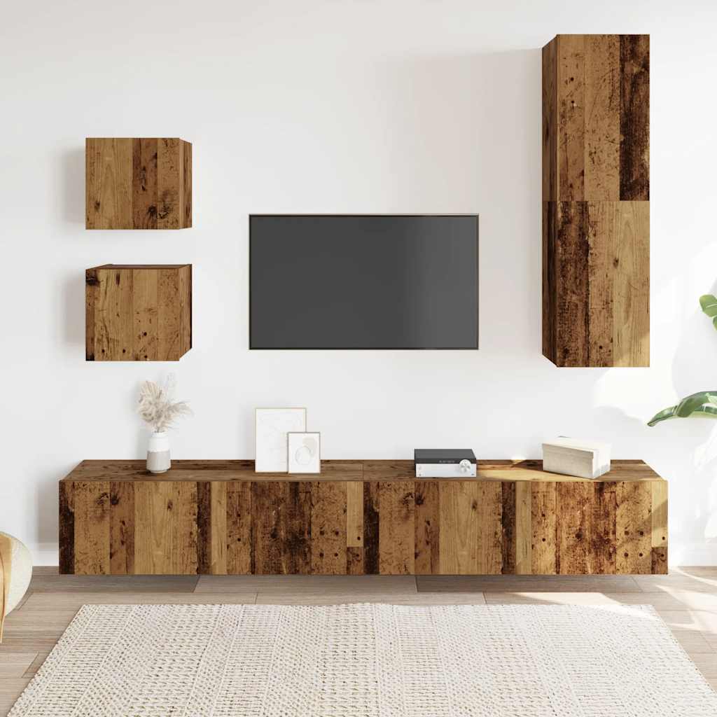 Ensemble de meuble TV mural 5 pcs vieux bois bois d'ingénierie - XIOS