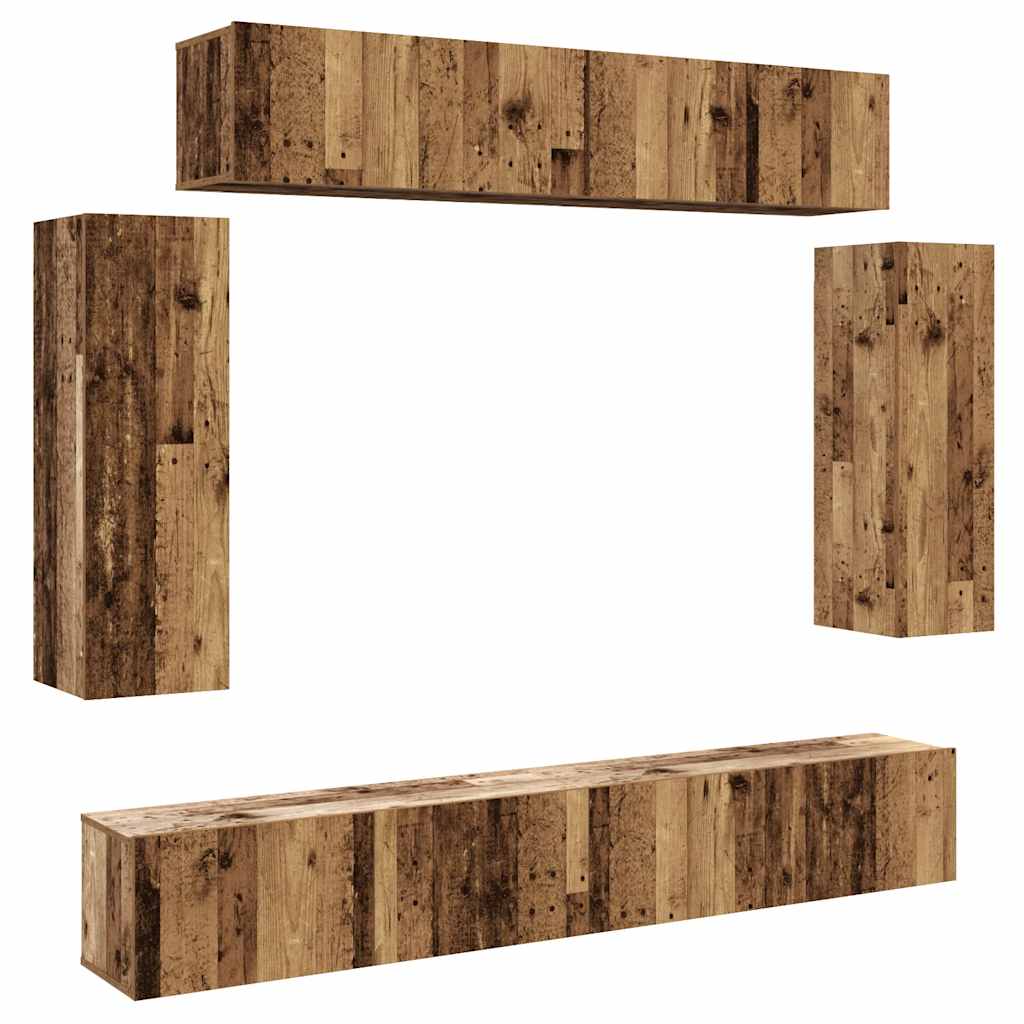 Ensemble de meuble TV mural 6 pcs vieux bois bois d'ingénierie - XIOS