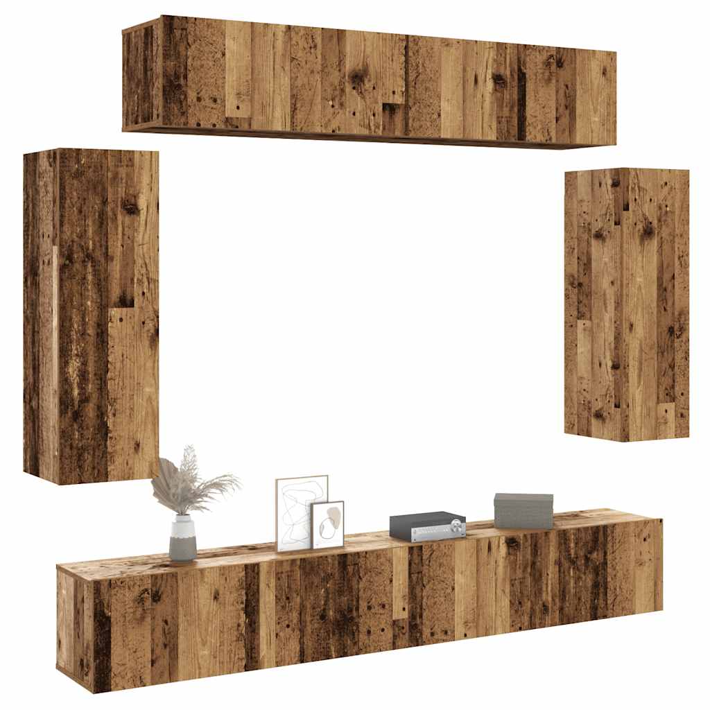 Ensemble de meuble TV mural 6 pcs vieux bois bois d'ingénierie - XIOS