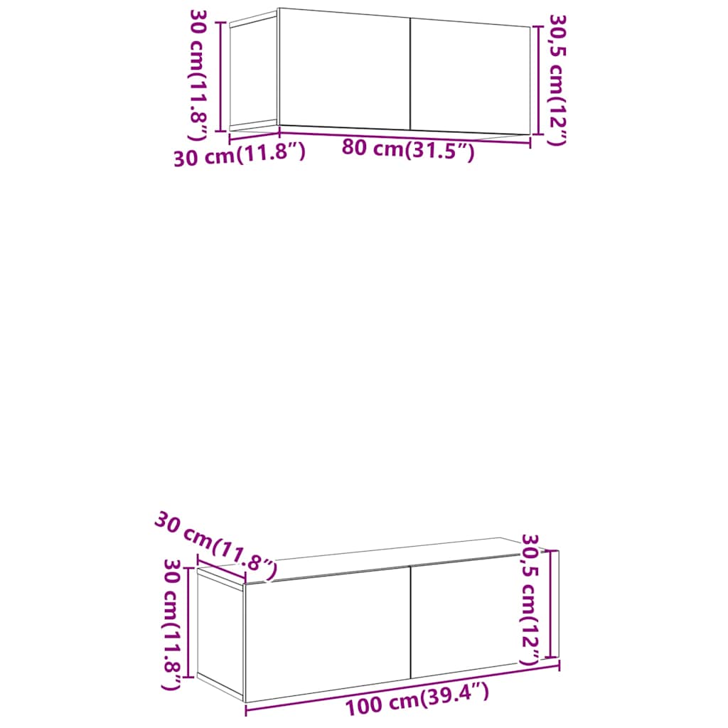 Ensemble de meuble TV mural 2 pcs vieux bois bois d'ingénierie - XIOS