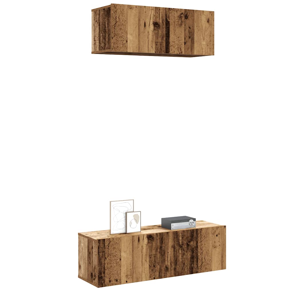 Ensemble de meuble TV mural 2 pcs vieux bois bois d'ingénierie - XIOS