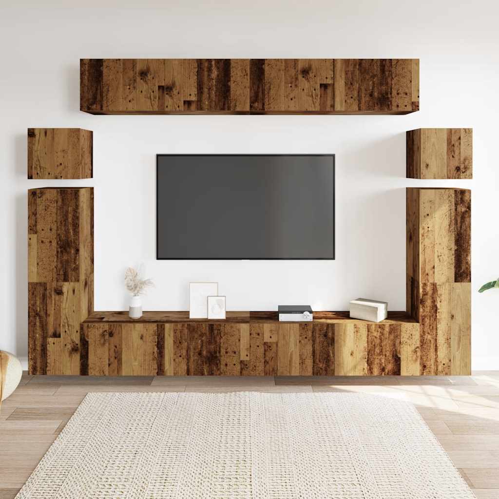Ensemble de meuble TV mural 8 pcs vieux bois bois d'ingénierie - XIOS