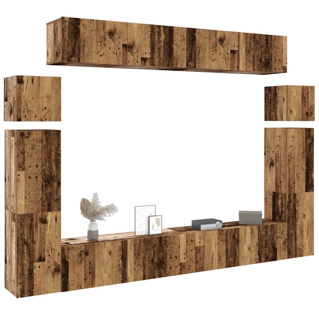 Ensemble de meuble TV mural 8 pcs vieux bois bois d'ingénierie - XIOS