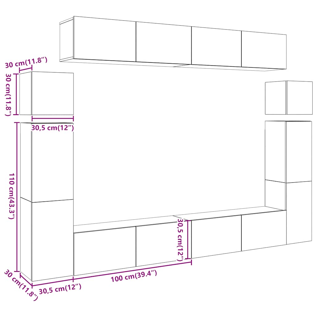 Ensemble de meuble TV mural 8 pcs chêne artisanal - XIOS