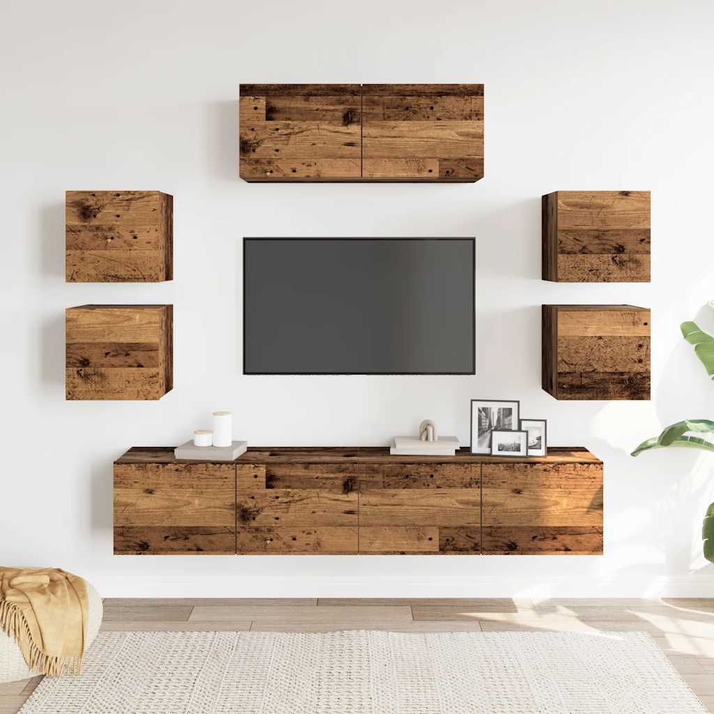 Ensemble de meuble TV mural 7 pcs vieux bois bois d'ingénierie - XIOS