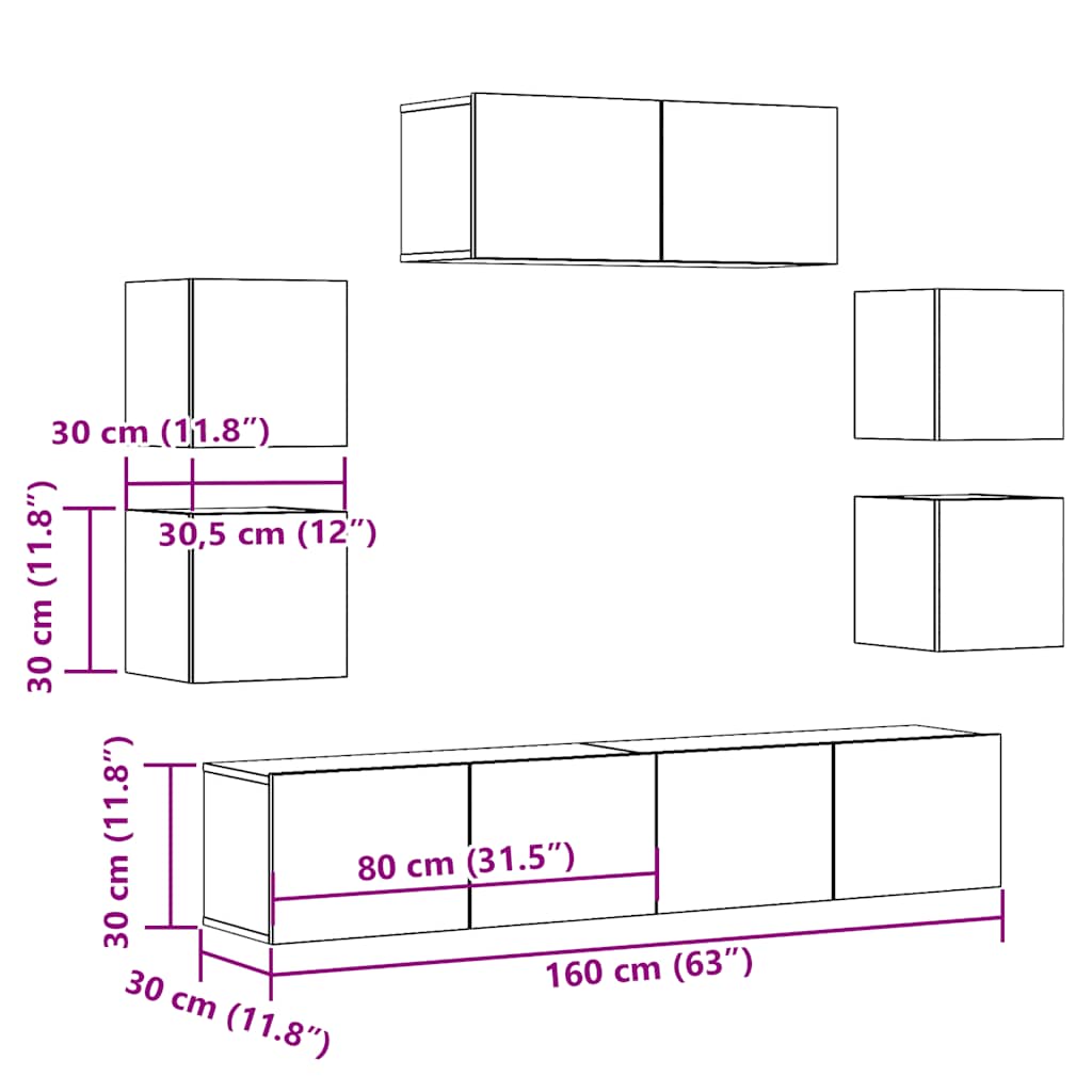Ensemble de meuble TV mural 7 pcs vieux bois bois d'ingénierie - XIOS