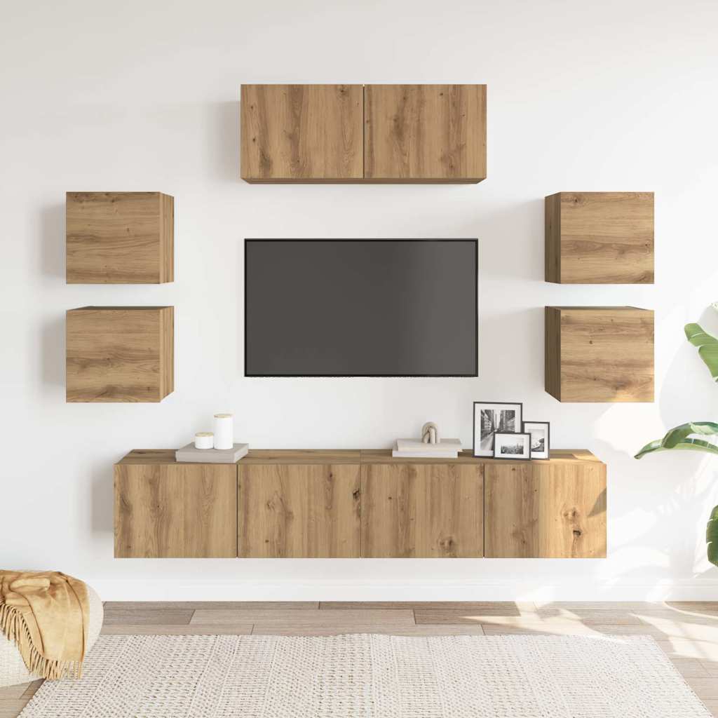 Ensemble de meuble TV mural 7 pcs chêne artisanal - XIOS