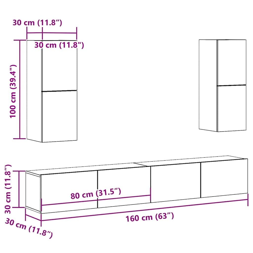 Ensemble de meuble TV mural 4 pcs vieux bois bois d'ingénierie - XIOS