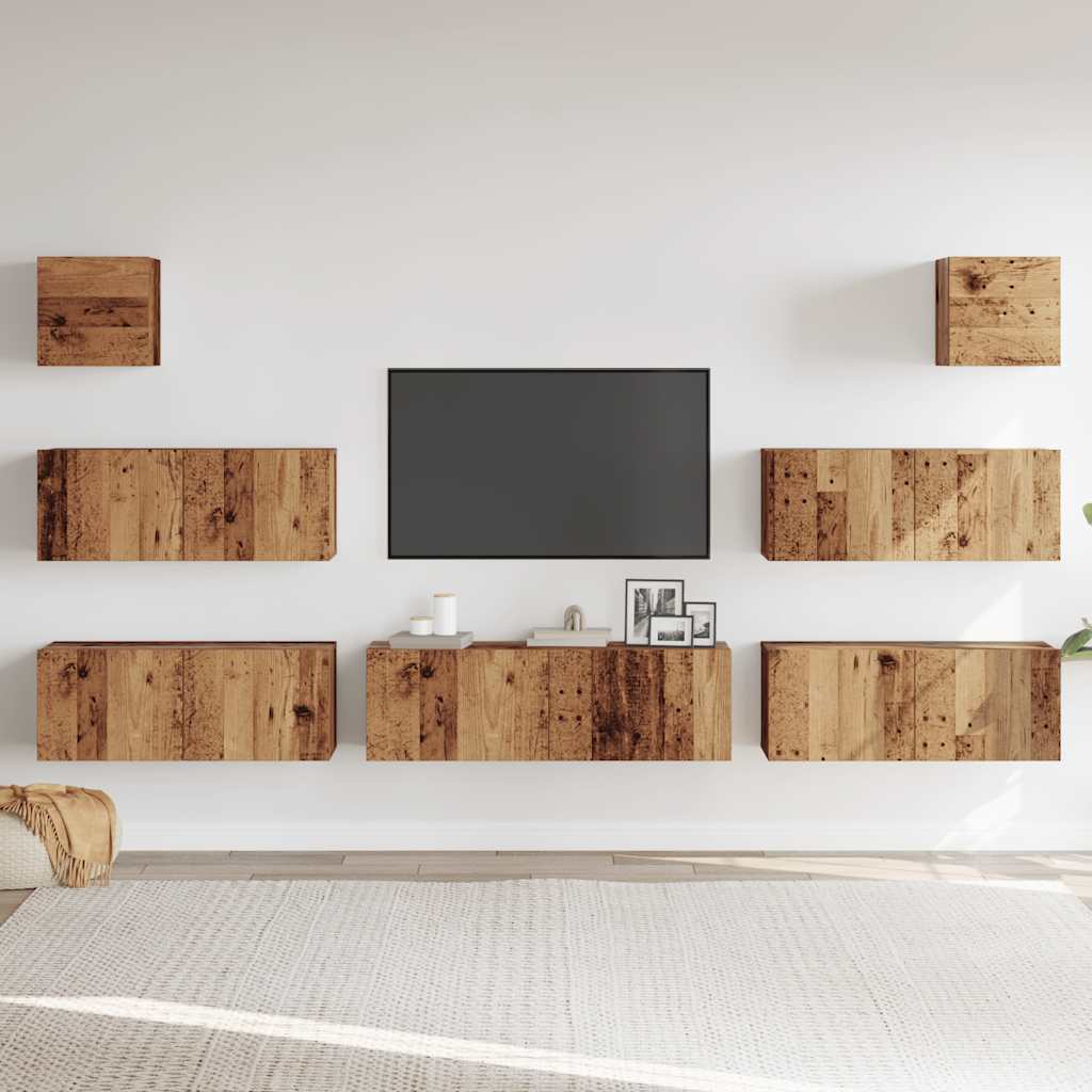 Ensemble de meuble TV mural 7 pcs vieux bois bois d'ingénierie - XIOS