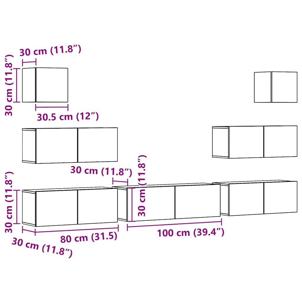 Ensemble de meuble TV mural 7 pcs vieux bois bois d'ingénierie - XIOS