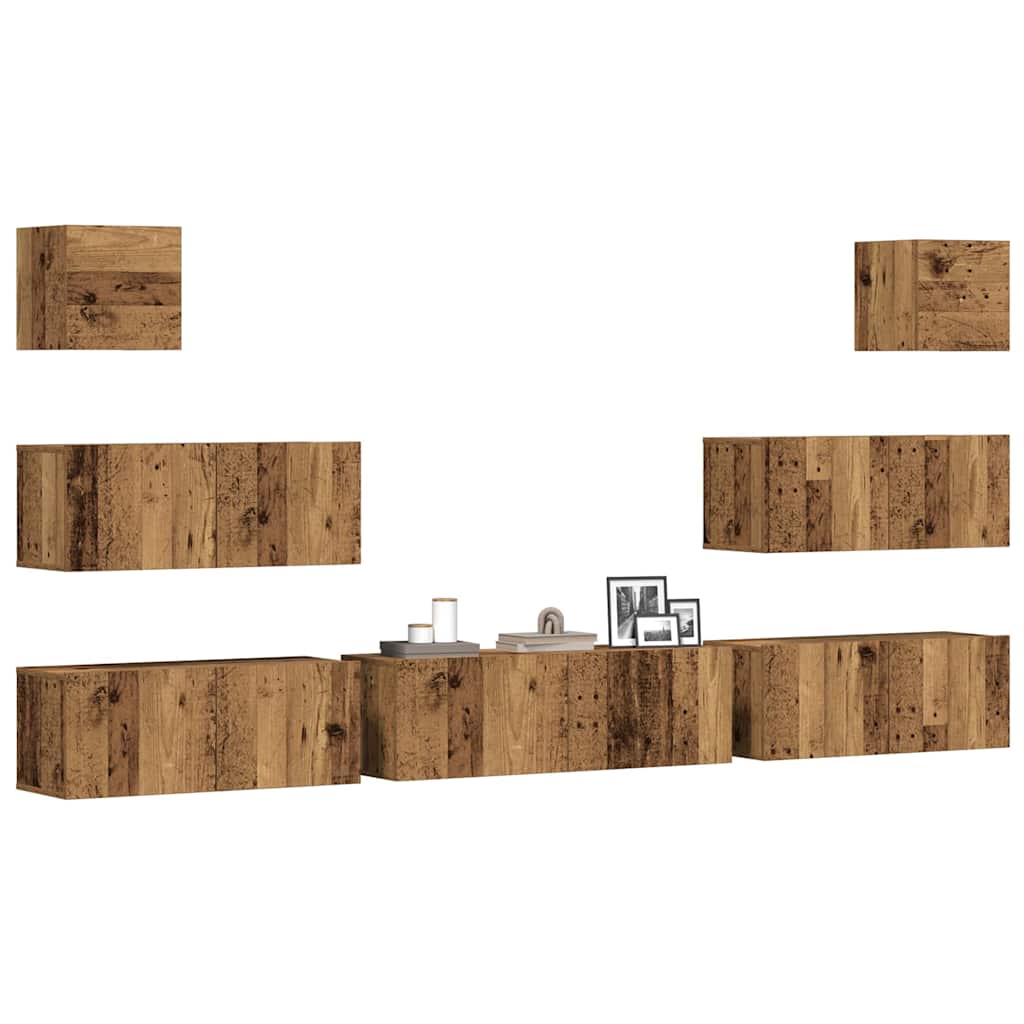 Ensemble de meuble TV mural 7 pcs vieux bois bois d'ingénierie - XIOS