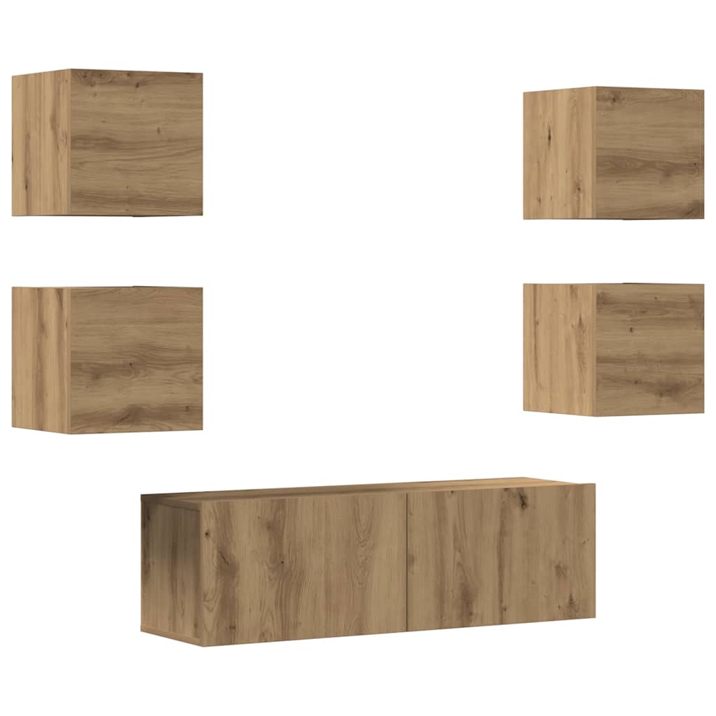 Ensemble de meuble TV mural 5 pcs chêne artisanal - XIOS