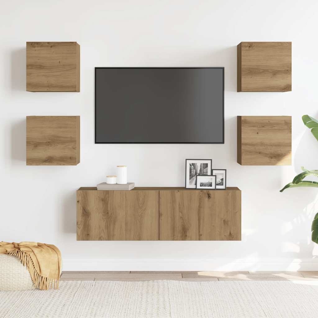 Ensemble de meuble TV mural 5 pcs chêne artisanal - XIOS