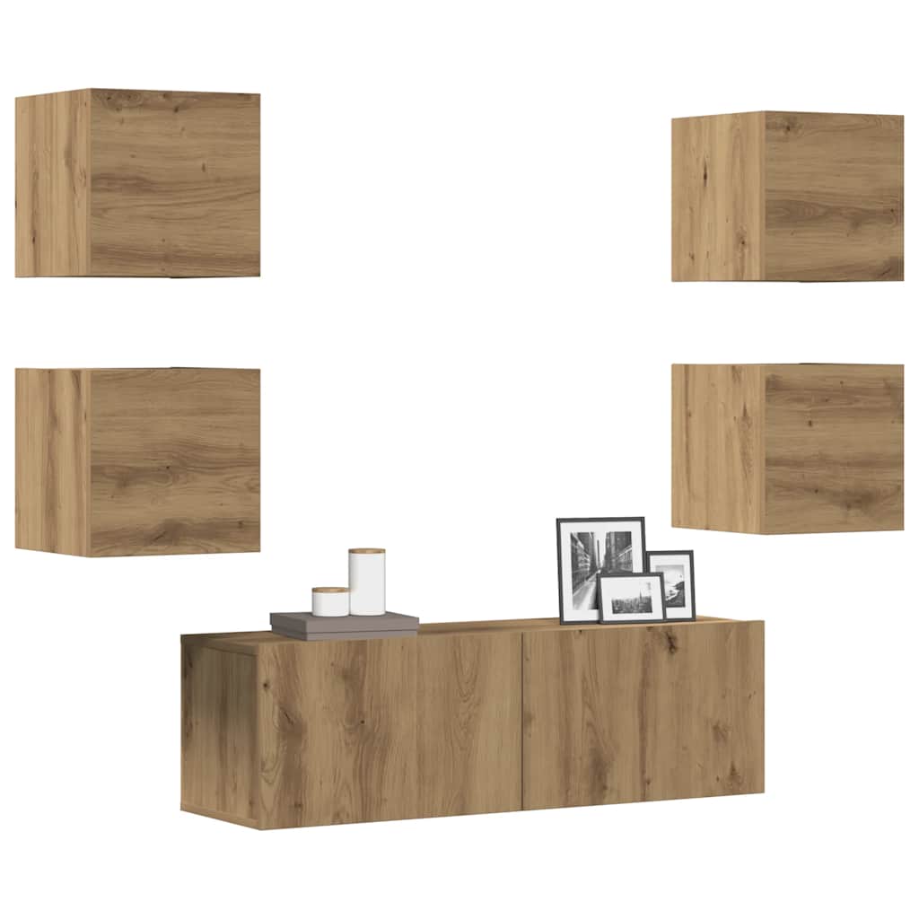 Ensemble de meuble TV mural 5 pcs chêne artisanal - XIOS