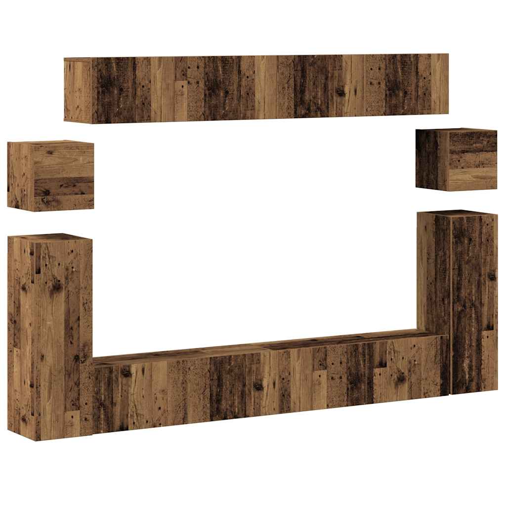 Ensemble de meuble TV mural 8 pcs vieux bois bois d'ingénierie - XIOS