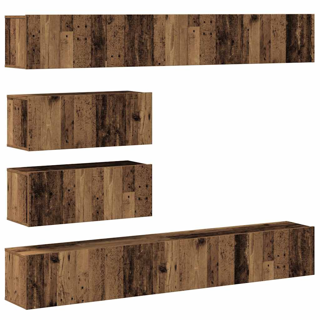 Ensemble de meuble TV mural 6 pcs vieux bois bois d'ingénierie Meubles TV vidaXL