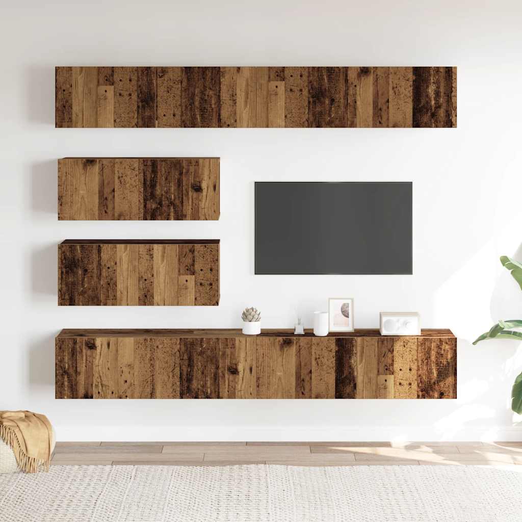 Ensemble de meuble TV mural 6 pcs vieux bois bois d'ingénierie Meubles TV vidaXL