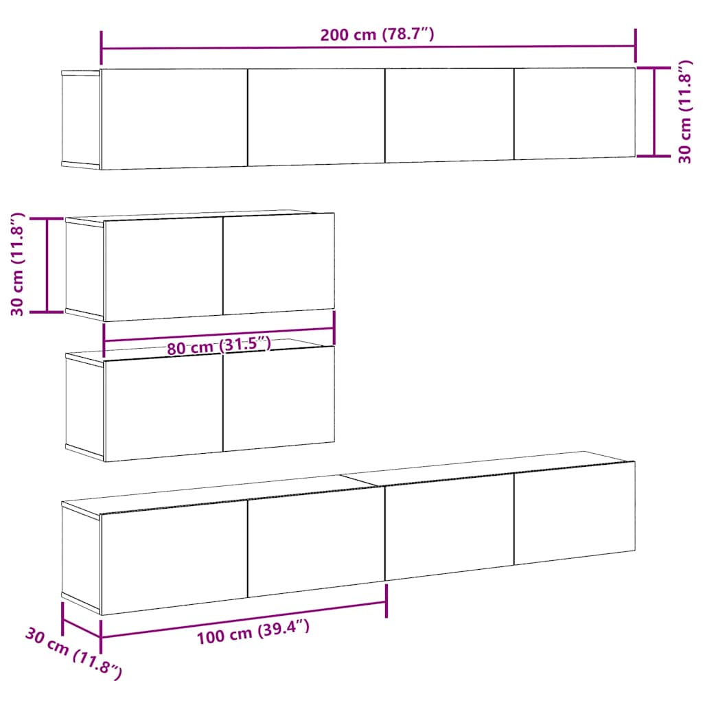 Ensemble de meuble TV mural 6 pcs vieux bois bois d'ingénierie Meubles TV vidaXL