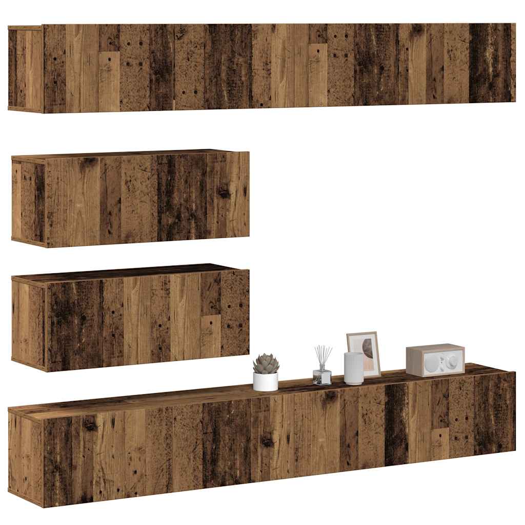 Ensemble de meuble TV mural 6 pcs vieux bois bois d'ingénierie Meubles TV vidaXL