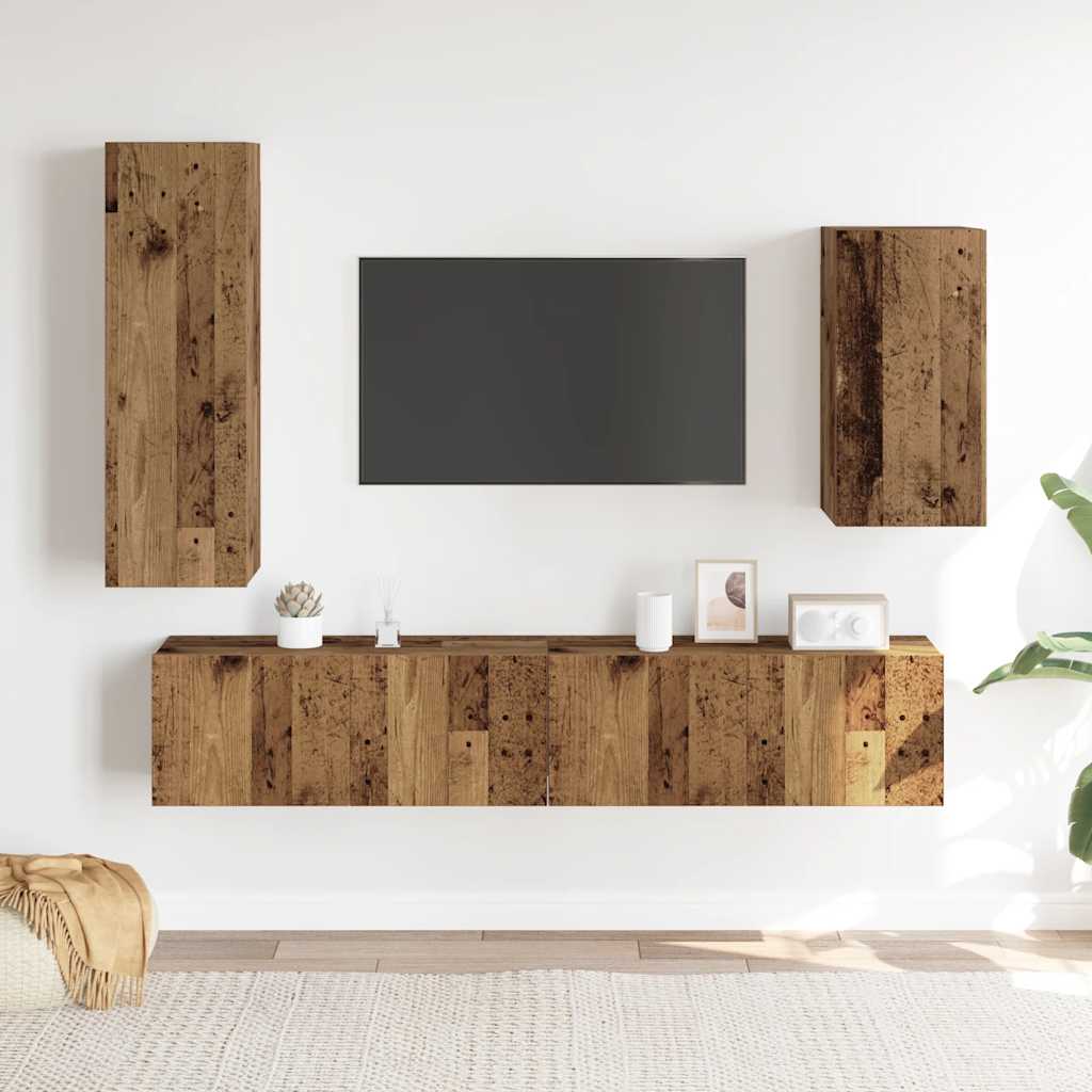 Ensemble de meuble TV mural 4 pcs vieux bois bois d'ingénierie - XIOS