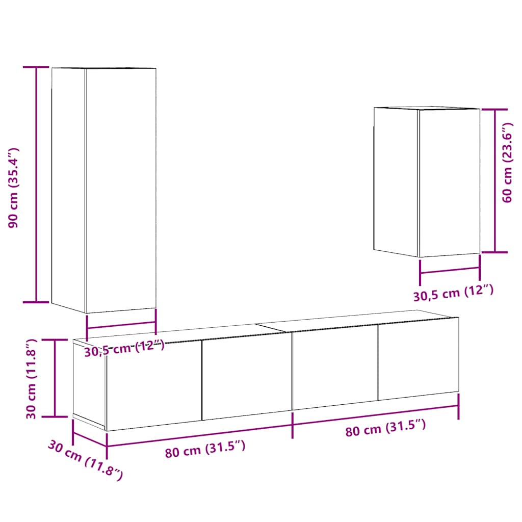 Ensemble de meuble TV mural 4 pcs vieux bois bois d'ingénierie - XIOS