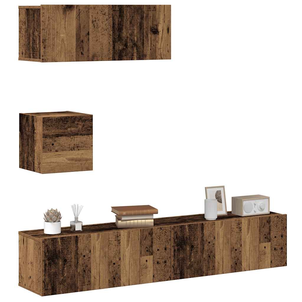 Ensemble de meuble TV mural 4 pcs vieux bois bois d'ingénierie - XIOS