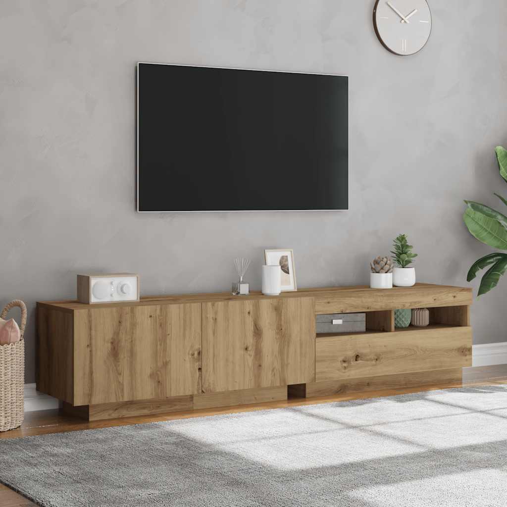 Meuble TV avec lumières LED chêne artisanal bois d'ingénierie - XIOS